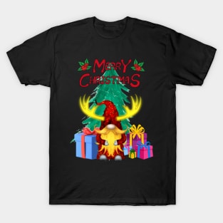 Christmas Present T-Shirt, Christmas Gnome with Christmas Tree and Christmas Presents T-Shirt